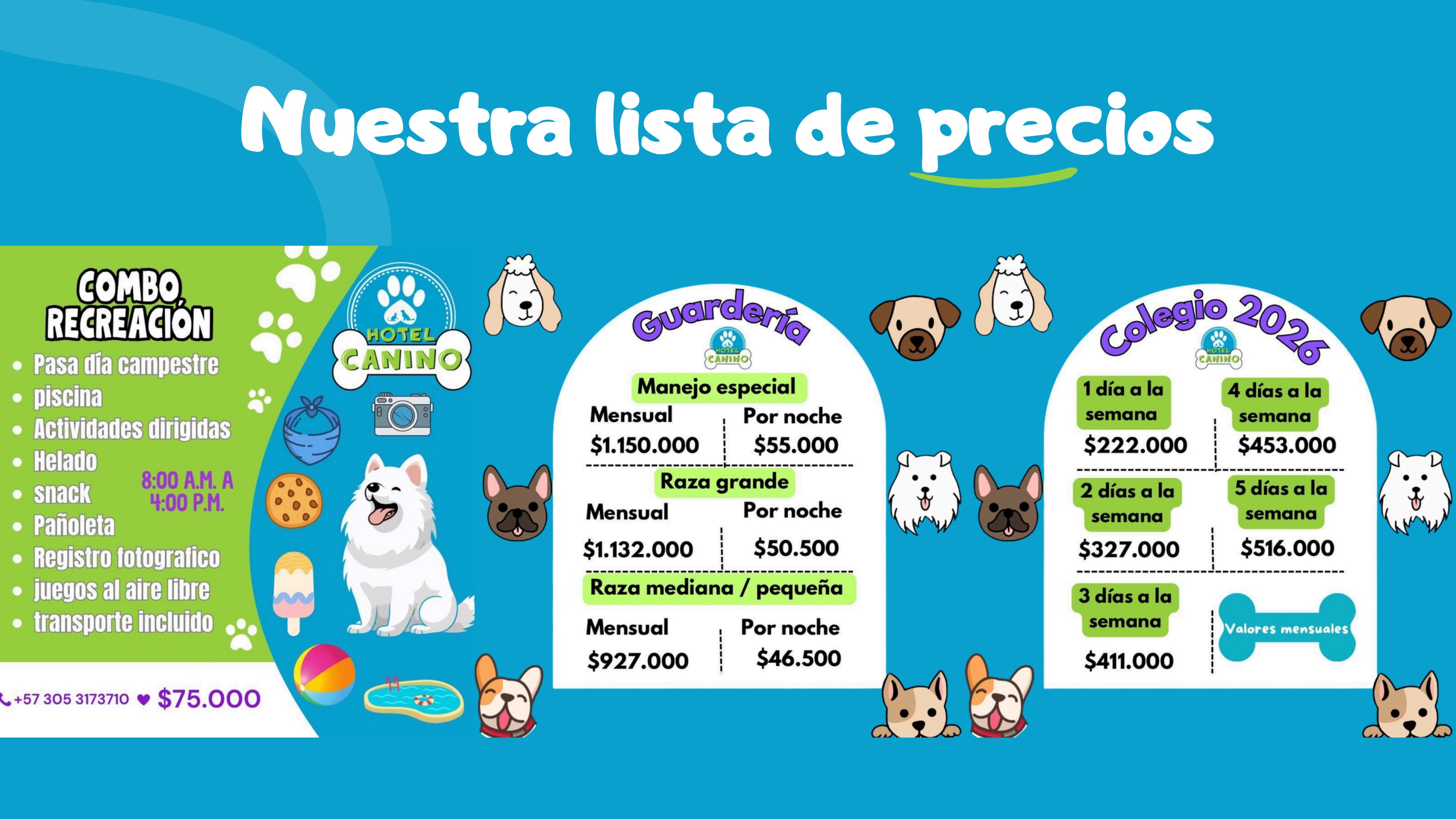 Lista de precios oficial de Hotel Canino Cali